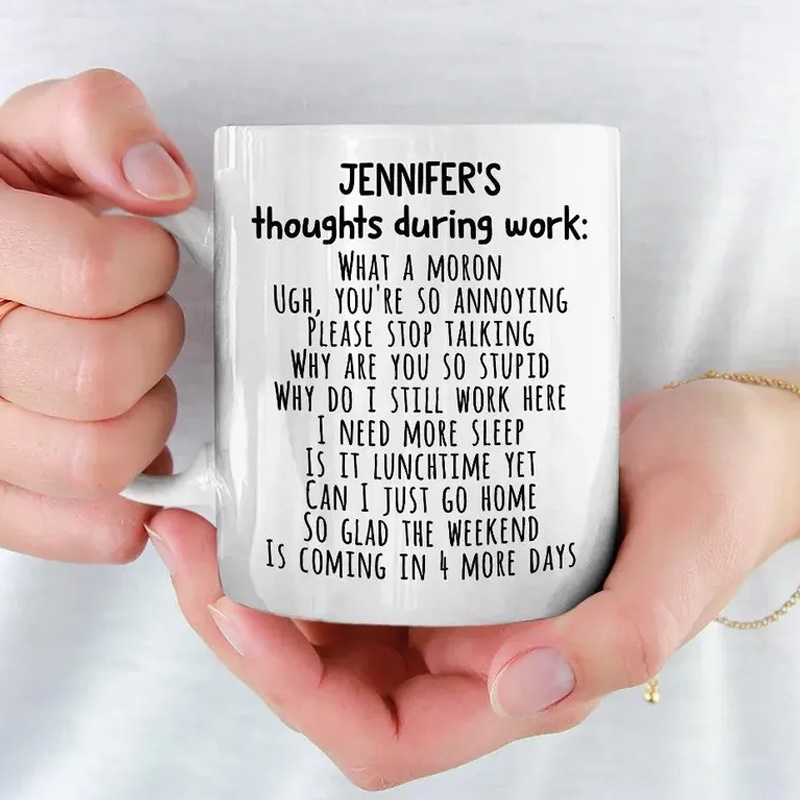 Personalized Nerd Thoughts During Work Mug Funny Coworker Coffee Cup Mug Unique Office Worker Coffee Cup for Nerdy Geek Lover