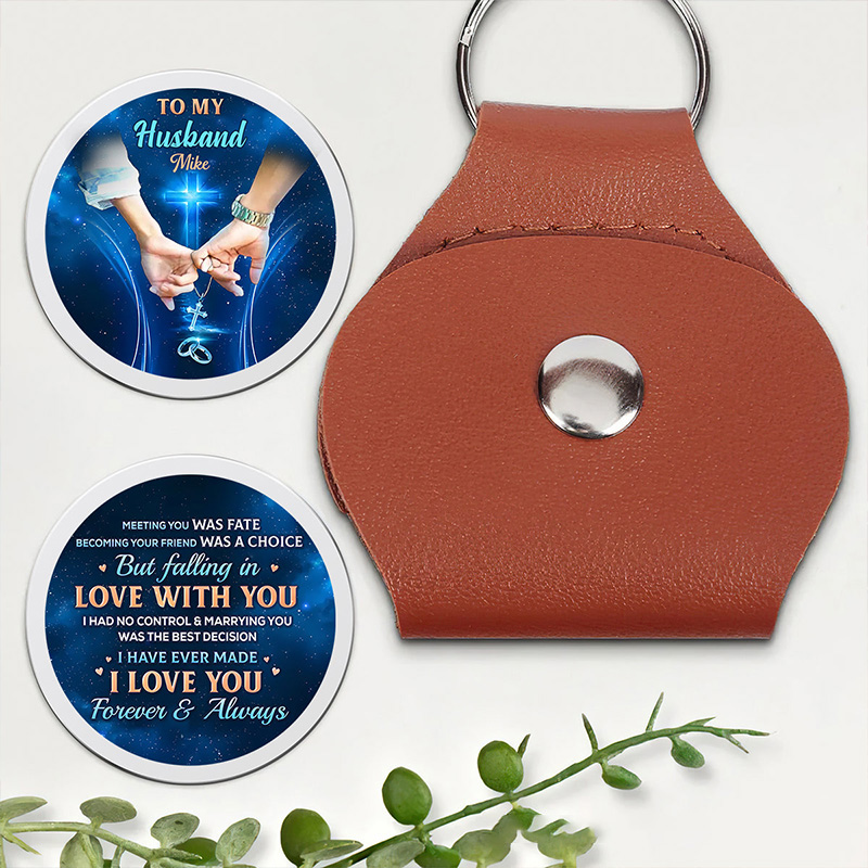 Personalized Meeting you was Fate Leather Pocket Hug Keychain with Custom Name Religious Gift Valentine's Gift Wedding Gift for Couple