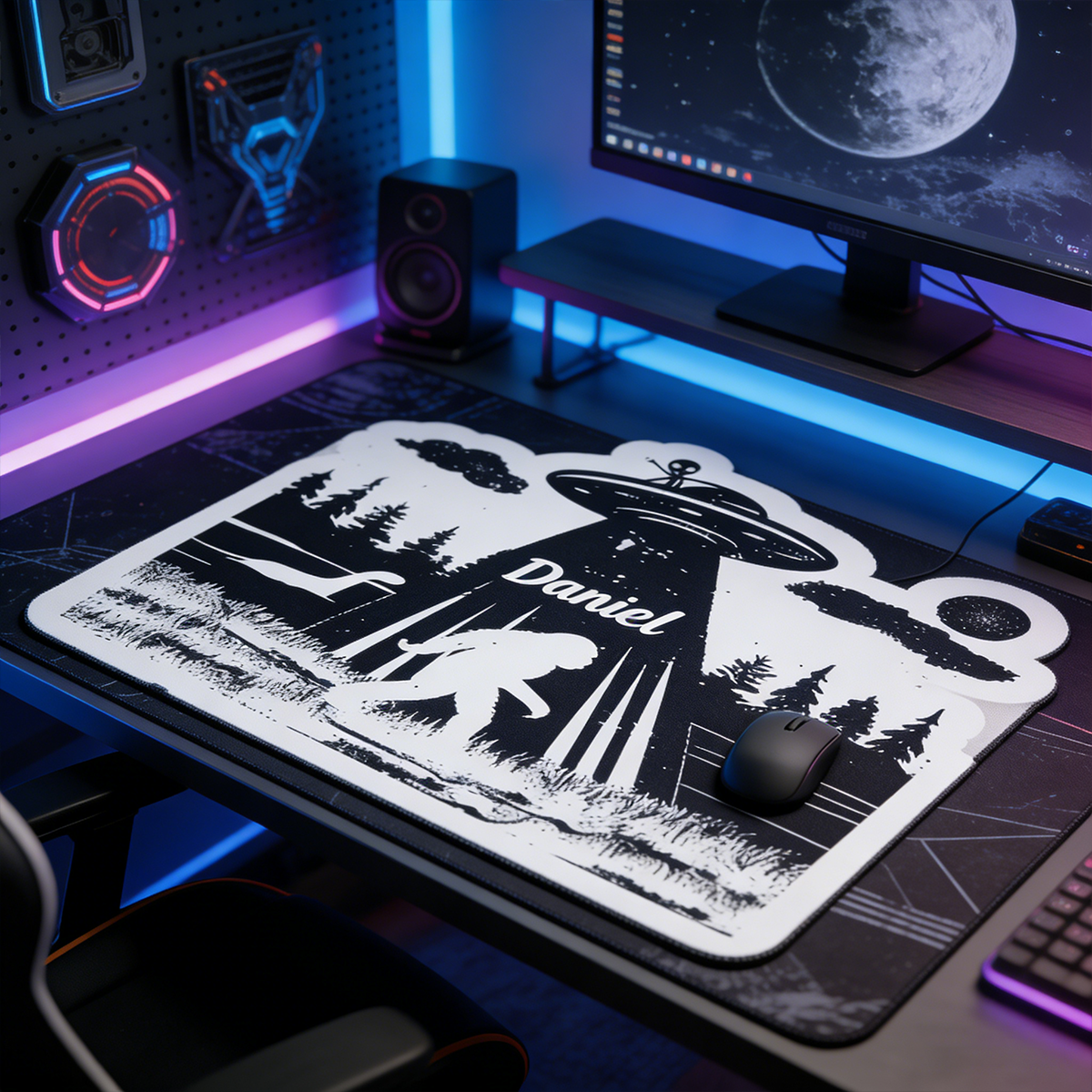 Personalized Custom UFO Bigfoot Irregular Mouse Pad Personalized Cryptid Conspiracy Desk Mat Retro Alien Abduction Gamer Accessory