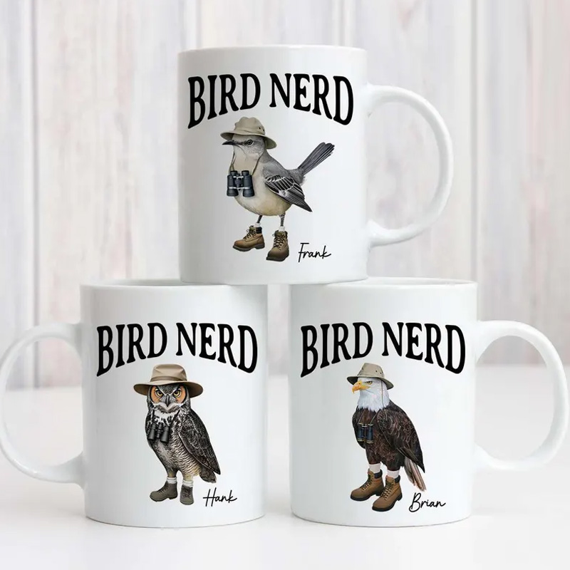 Personalized Funny Bird Nerd Twitcher Birding Beverage Mug Coffee Cup for Nerdy Geek Lover