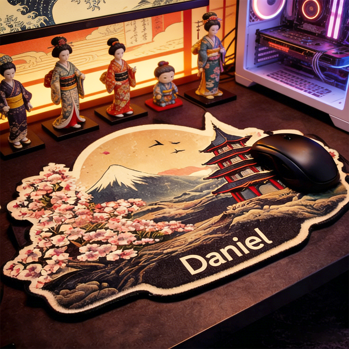 Personalized Custom Japanese Ukiyo-e Mount Fuji Mouse Pad Personalized Cherry Blossom Desk Mat Irregular Japan Travel Gamer Accessory