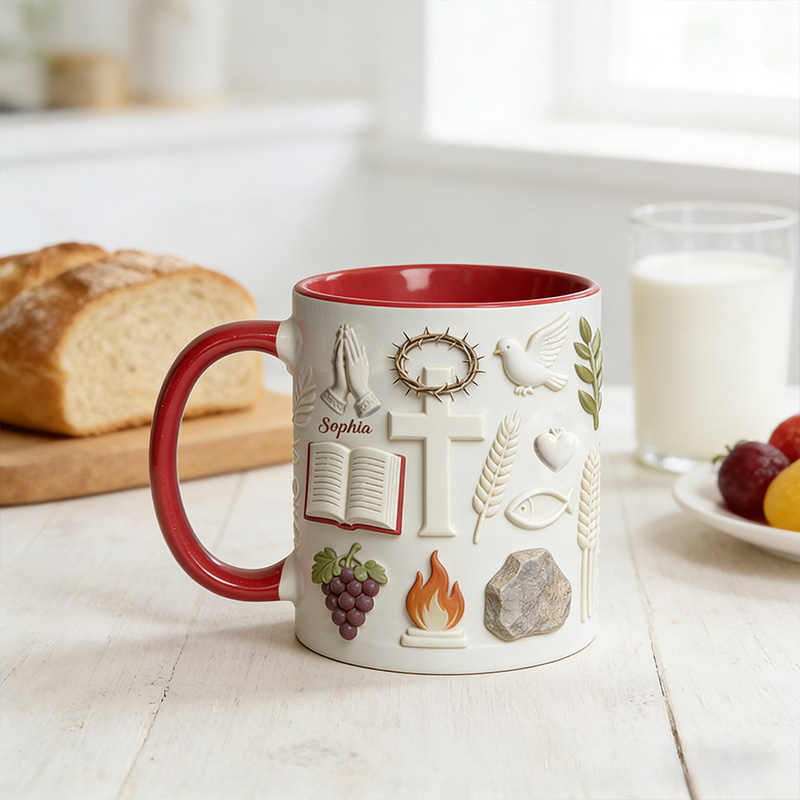 Personalized Faith over Fear 11oz Ceramic Mug with Name Cross Bible Prayer Hand 3D Coffee Cup Religious Gift for Christians
