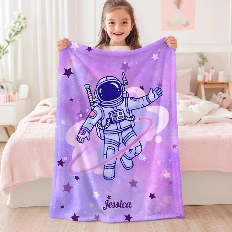 Personalized Astronaut Plush Blanket Kids Space Galaxy Throw Blanket for Nerdy Geek Lover