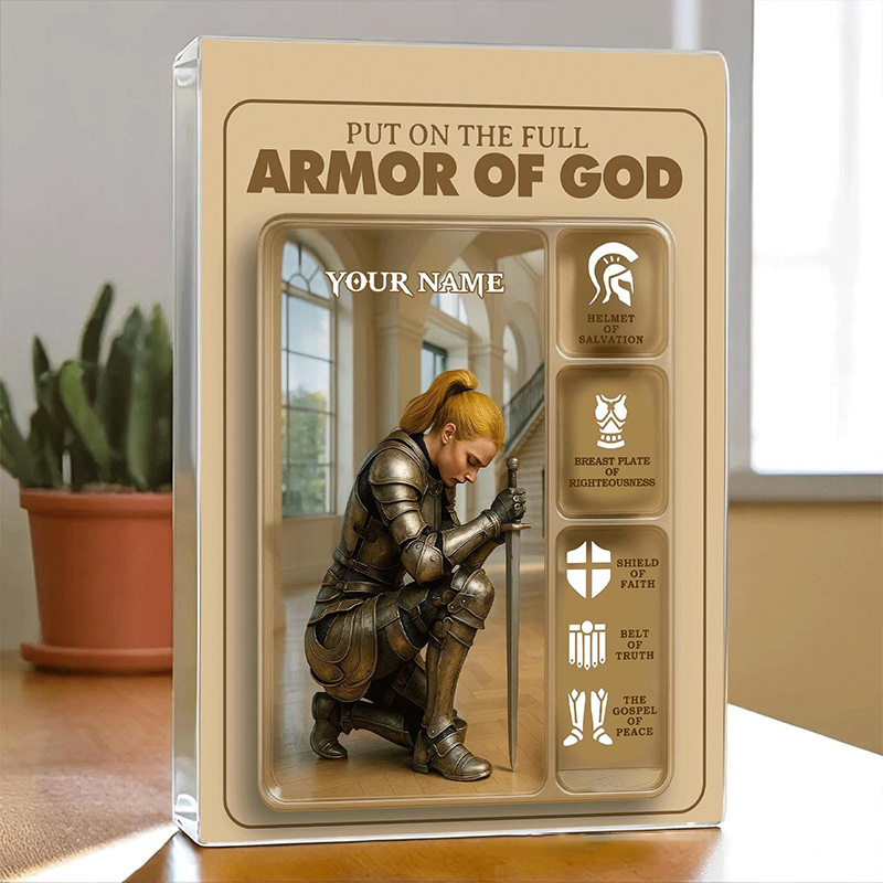 Personalized Put the Full Armor of God Acrylic Block with Custom Name Religious Christian Gift Faith Gift for Women and Girls
