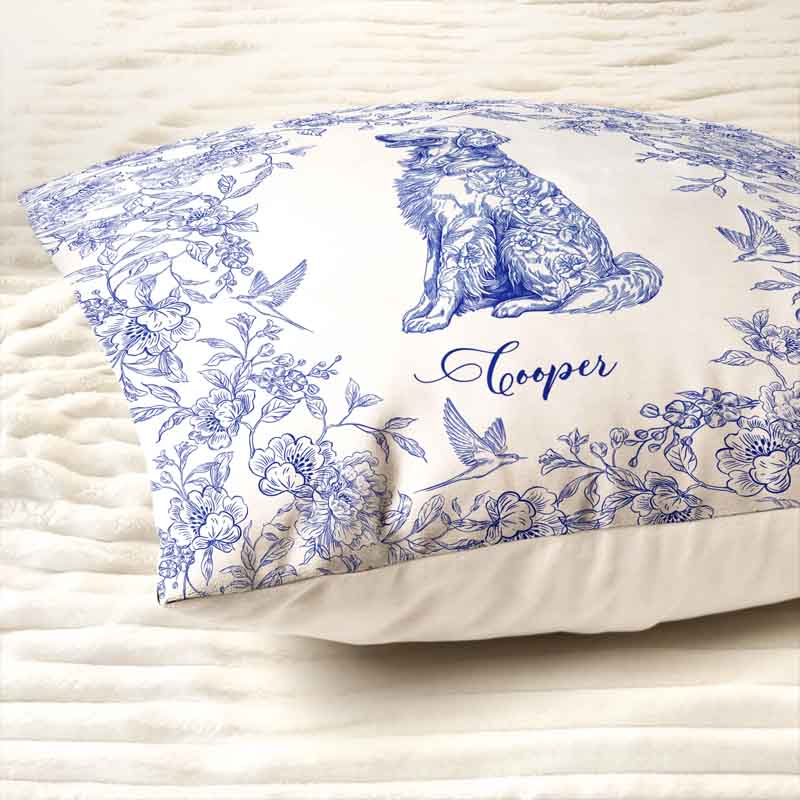 Personalized Dog Lover Toile De Jouy Chinoiserie Style Throw Pillow