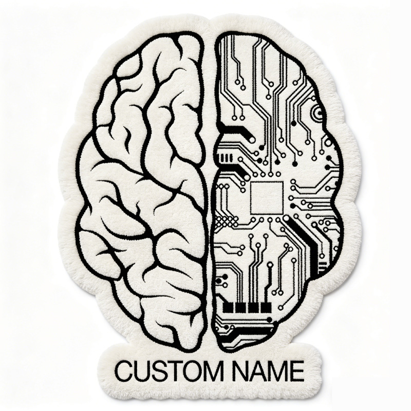 Personalized Technology Brain Card Board Graphic Rug Doormat Kids Nerd Bedroom Playroom Rug Gifts for Geek Lover