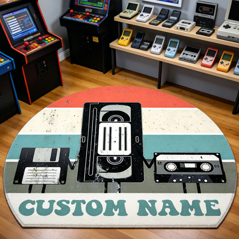 Personalized Retro Electronics Graphic Rug Doormat Kids Nerd Bedroom Playroom Rug Gifts for Geek Lover