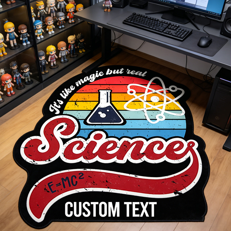 Personalized Retro Science Graphic Rug Doormat Kids Nerd Bedroom Playroom Rug Gifts for Geek Lover