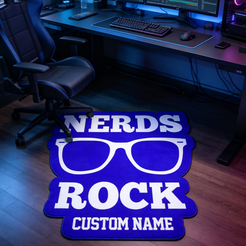 Personalized Nerd Glasses Rocker Graphic Rug Doormat Kids Nerd Bedroom Playroom Rug Gifts for Geek Lover