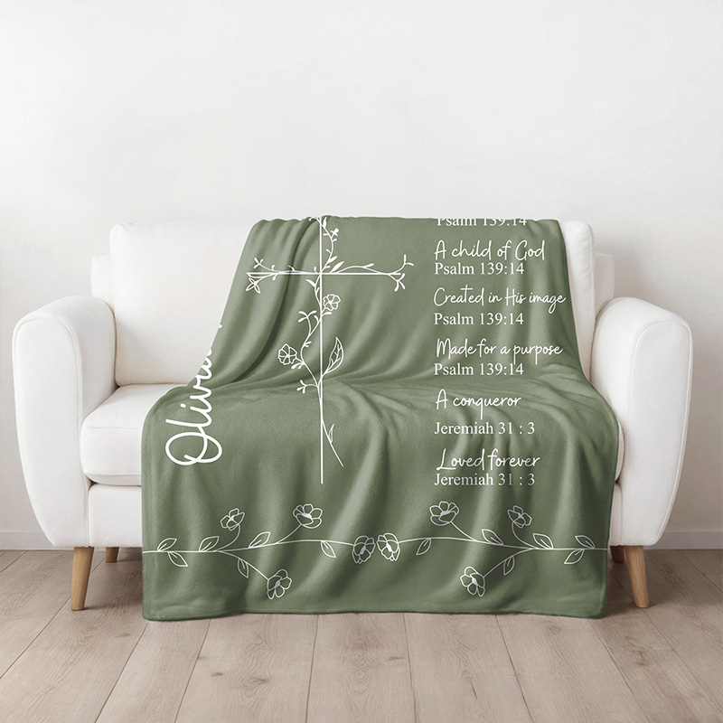 Personalized Bible Verse Throw Blanket with Custom Name Floral Cross Blanket Faith Home Decor Religious Gift Christian Gift for her 