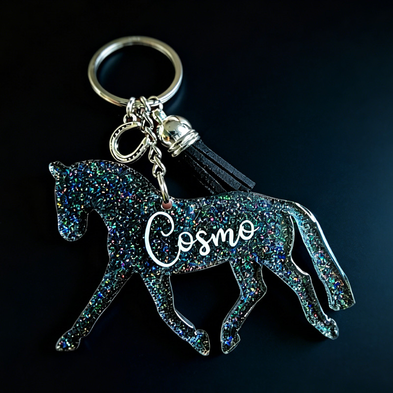 Personalized Dressage Horse Glitter keychain Gift for Equestrian Riding Lovers