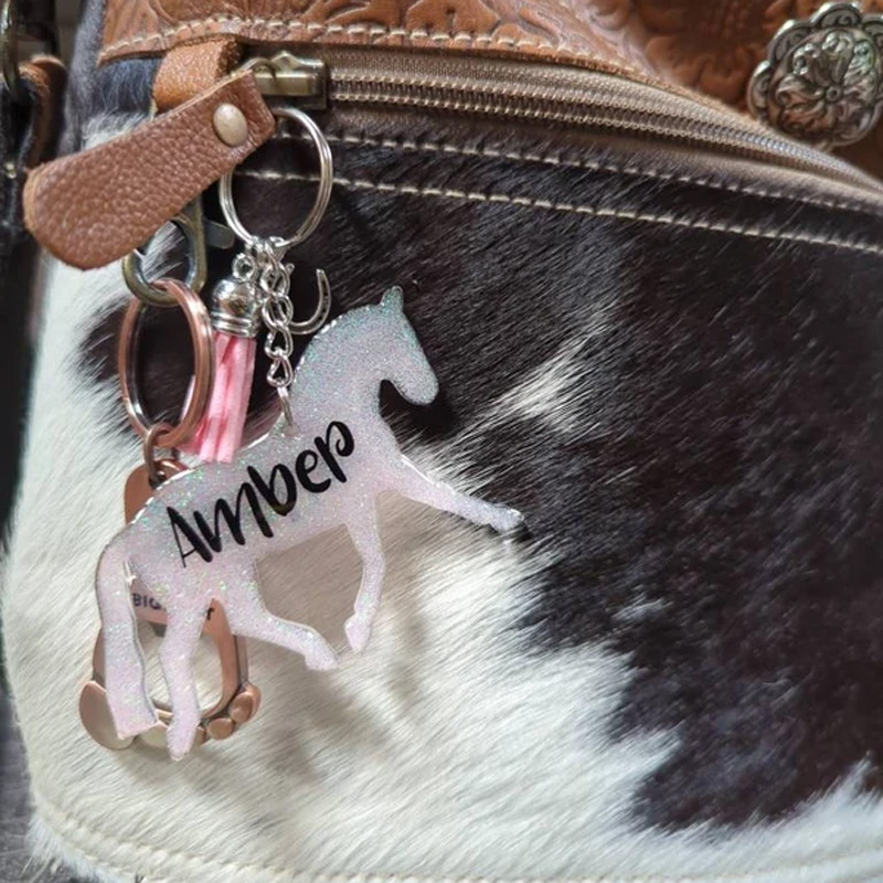 Personalized Dressage Horse Glitter keychain Gift for Equestrian Riding Lovers
