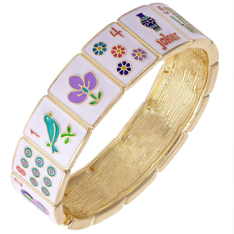 Going Mahjong Enamel Hinge Bangle in Multi Vintage Bangle Colored Enamel Bangle Birthday Gift for Her Gold Plated Colorful Bangle