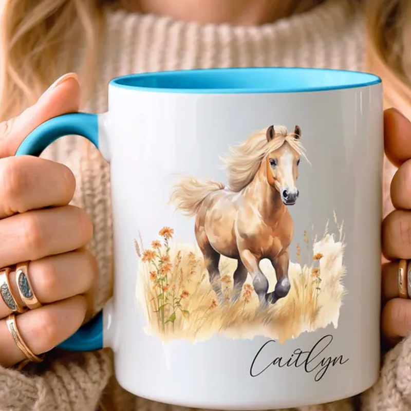 Personalized Floral Horse Mug for Sister Daughter Equestrian Horse Riding Lovers