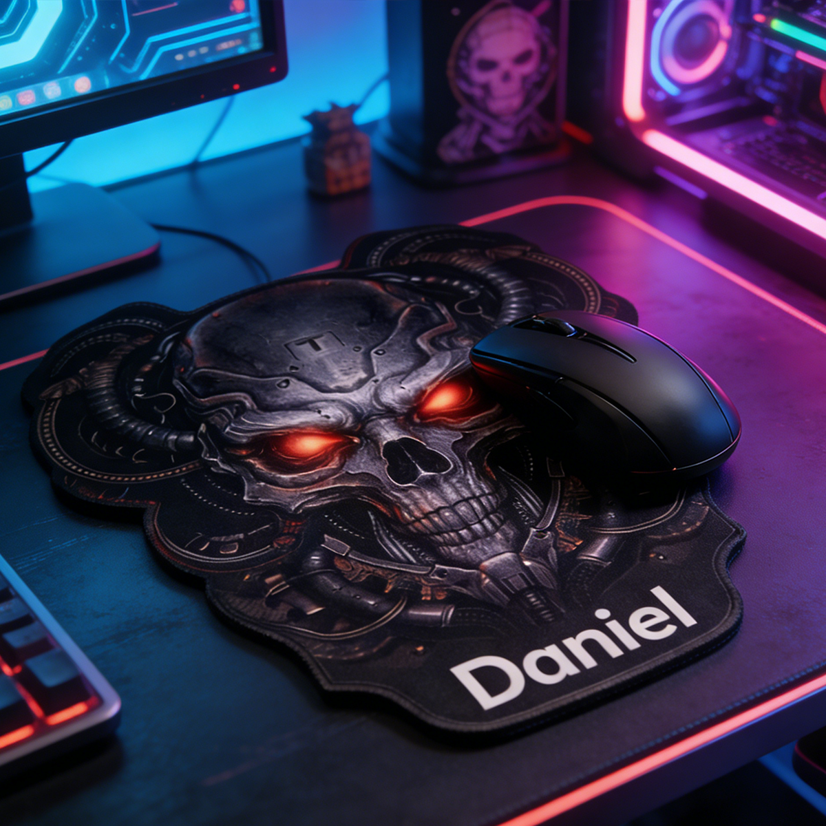 Personalized Custom Cyberpunk Skull Irregular Mouse Pad Personalized Sci-Fi Horror Desk Mat Red Eyes Gamer Accessory