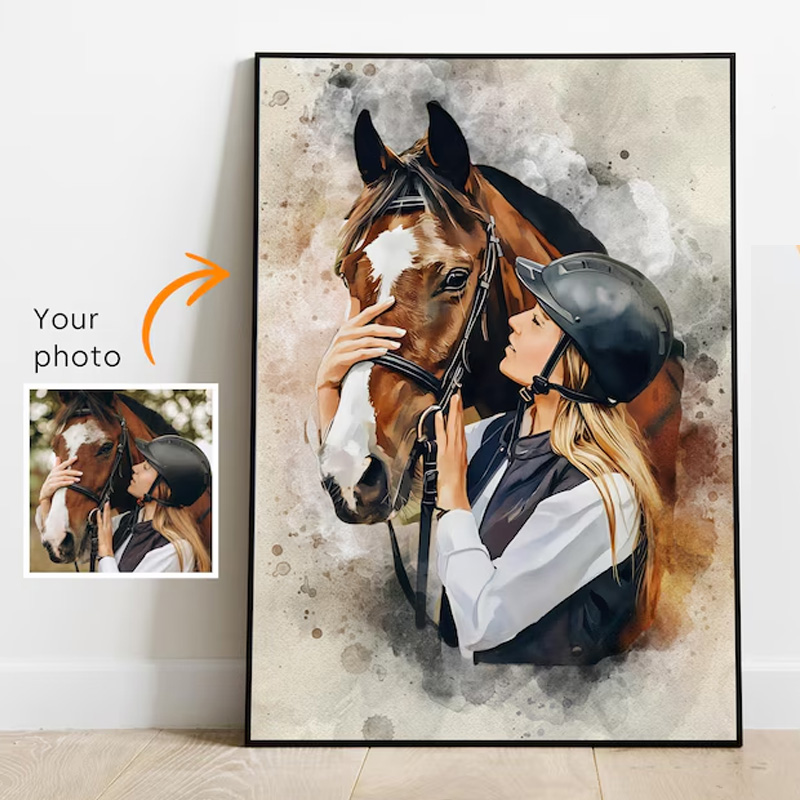 Personalized Horse Gift Photo Portrait Equestrian Art Print Wall Decor Home Decor Gift for Riding Lover
