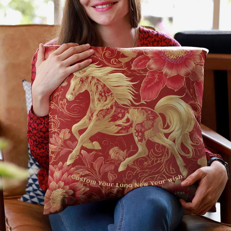 Personalized Year of the Fiery Horse Throw Pillow Equestrian Pillow Cover Chinese Zodiac Gift for Riding Lovers Equestrian Lovers
