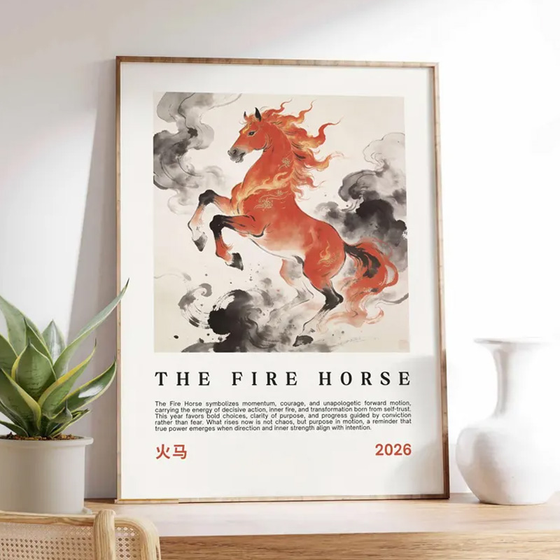 Personalized Chinese Zodiac Poster Fire Horse Print Portrait Equestrian Art Print Wall Decor Home Decor Gift for Riding Lover