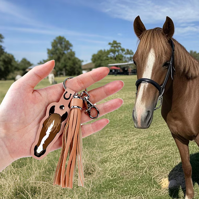 Personalized Name Photo Horse Face Keychain with Tassel Horse Marking Keyring Equestrian Accessory Gift for Equestrian Riding Lovers