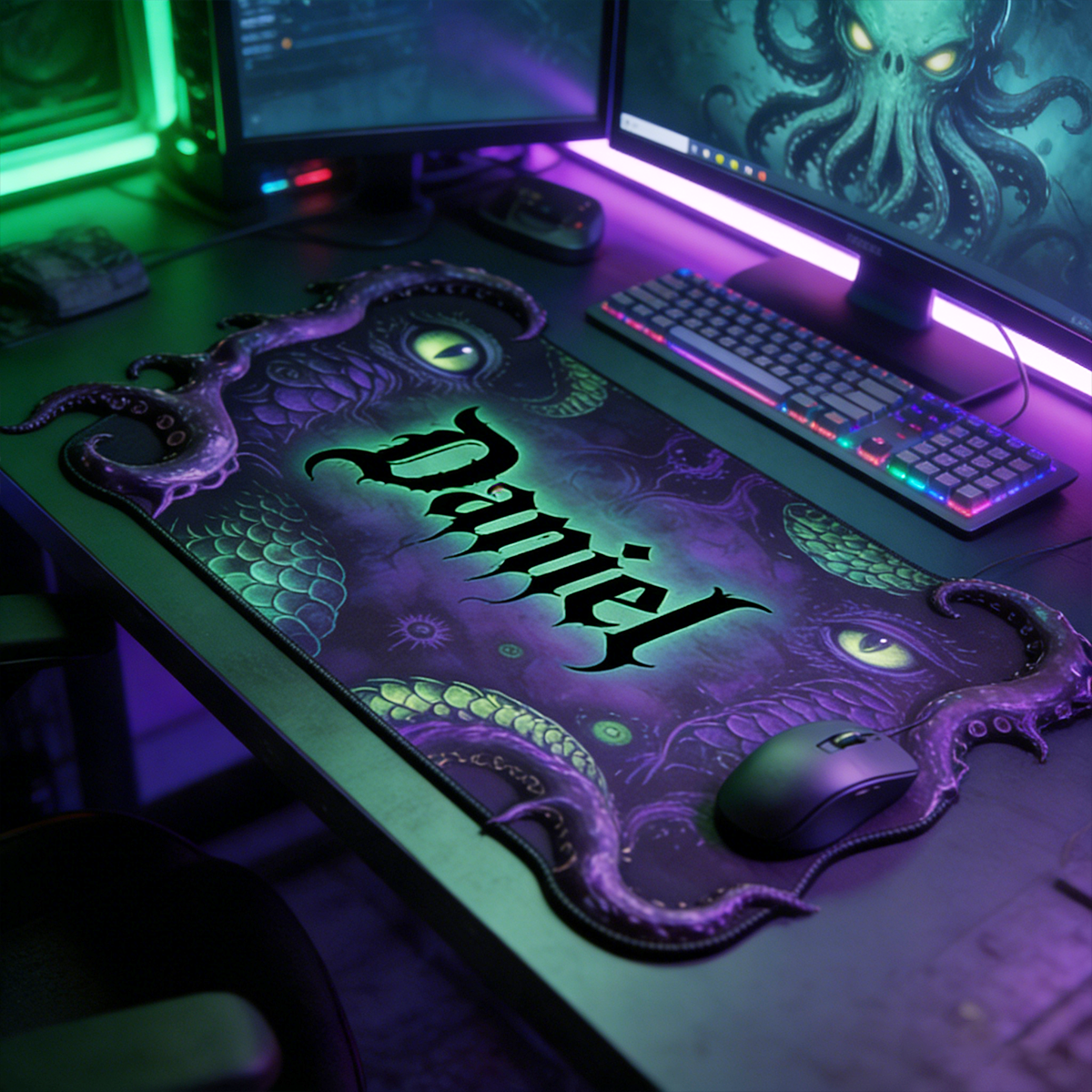 Personalized Custom Cthulhu Tentacle Irregular Mouse Pad Personalized Lovecraftian Desk Mat Glowing Green Eyes Gamer Accessory
