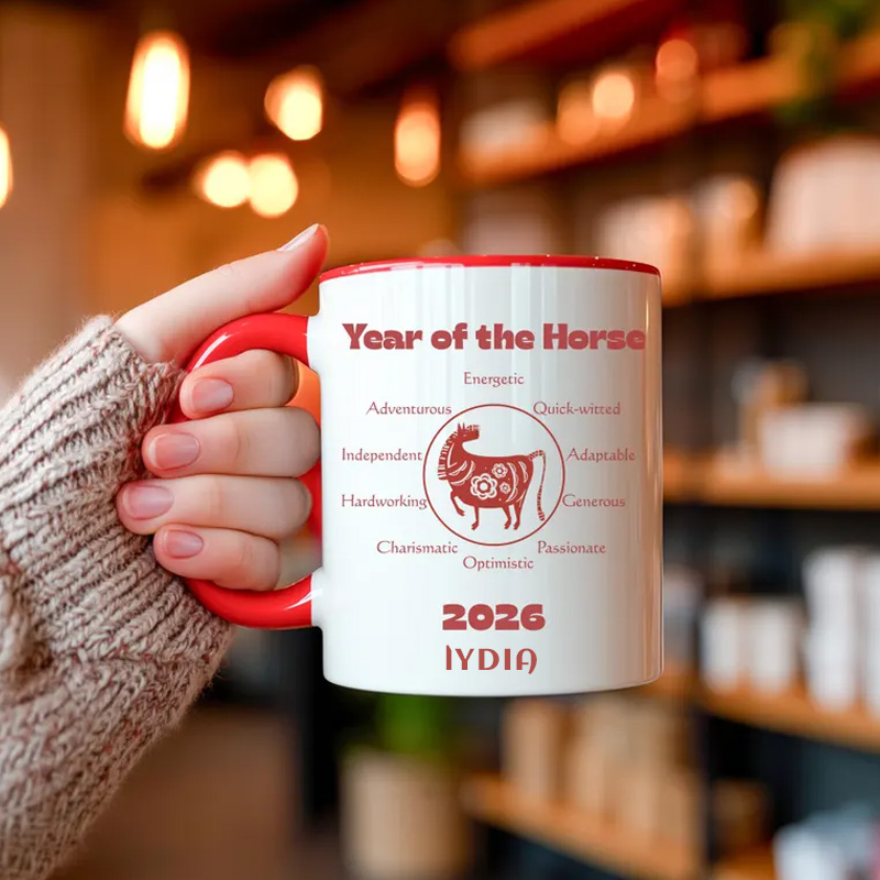 Personalized Lucky Lunar New Year Horse Zodiac Gift Mug for Equestrian Horse Riding Lovers