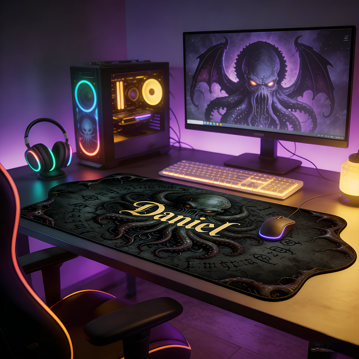 Personalized Custom Cthulhu Extended Irregular Mouse Pad Personalized Lovecraftian Desk Mat Cosmic Horror Tentacle Gamer Accessory