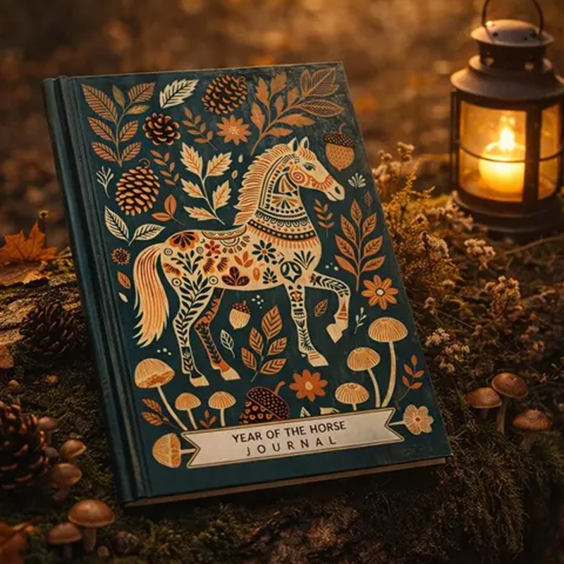 Personalized Folk Art Horse Journal and Planner PU Leather Notebook Gift for Horse Lovers Riding Lovers Equestrian Lovers