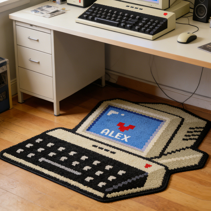 Personalized Retro Old Fashioned Computer Nostalgia Graphic Rug Doormat Kids Nerd Bedroom Playroom Rug Gifts for Geek Lover