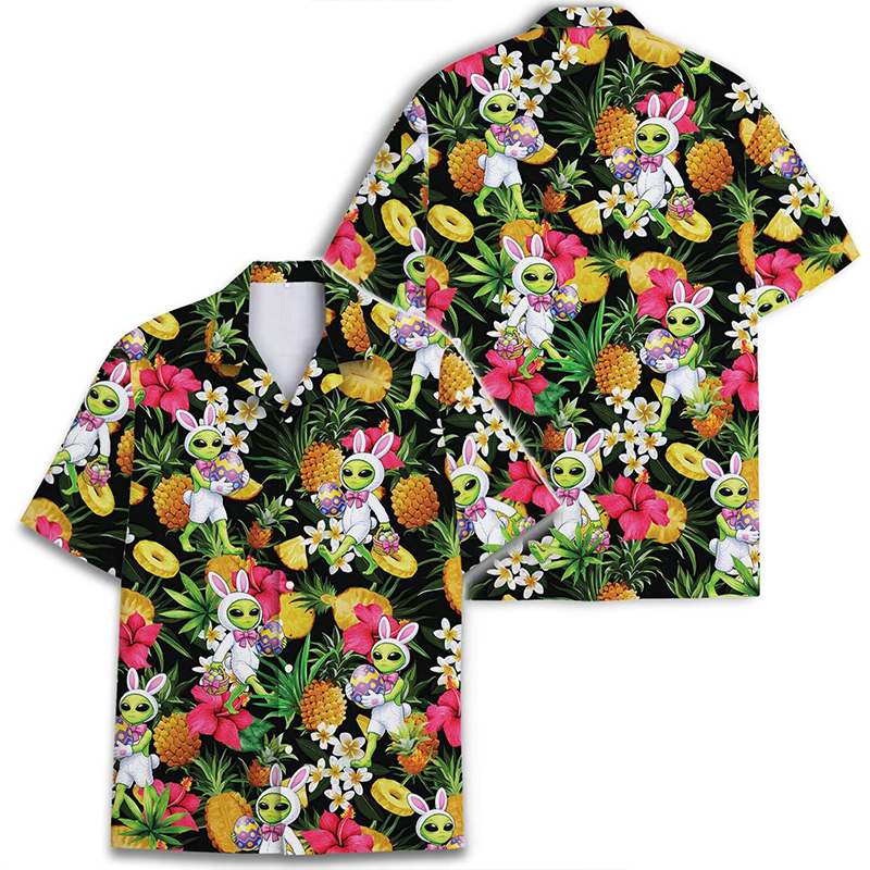 Personalized Alien Pineapple Hawaiian Shirt For Men Tropical Alien Bunny Easter Shirts Easter Gift for Him Husband Boyfriend