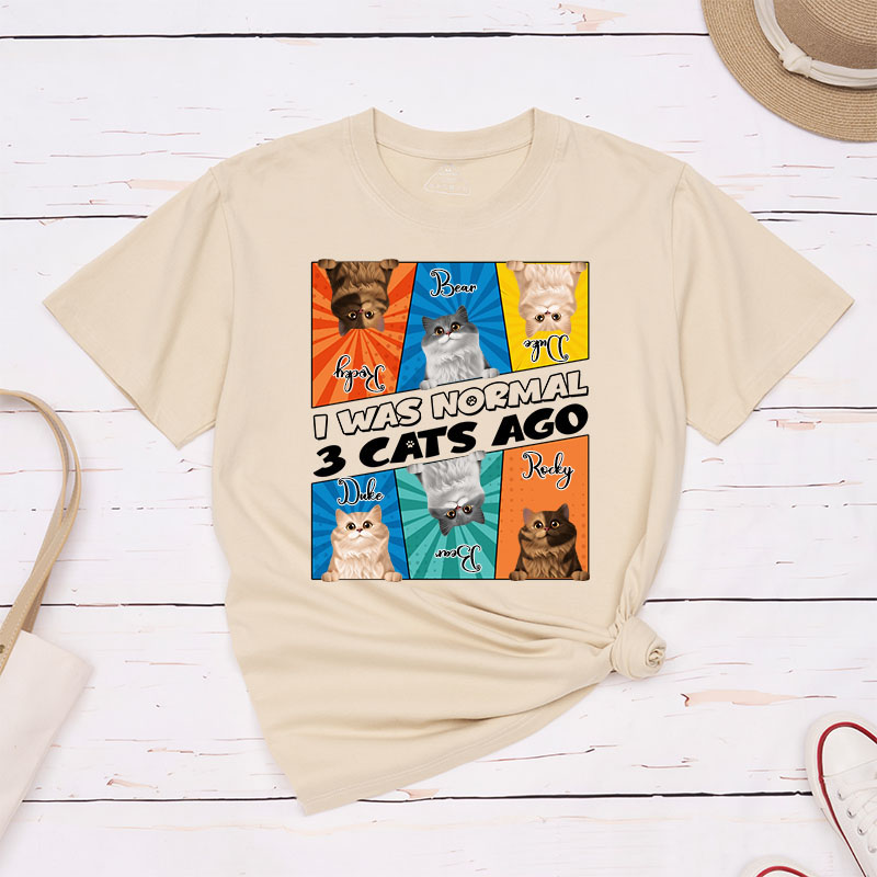 Personalized Cat Lover Comic Style I Was Normal 3 Cats Ago T-Shirt