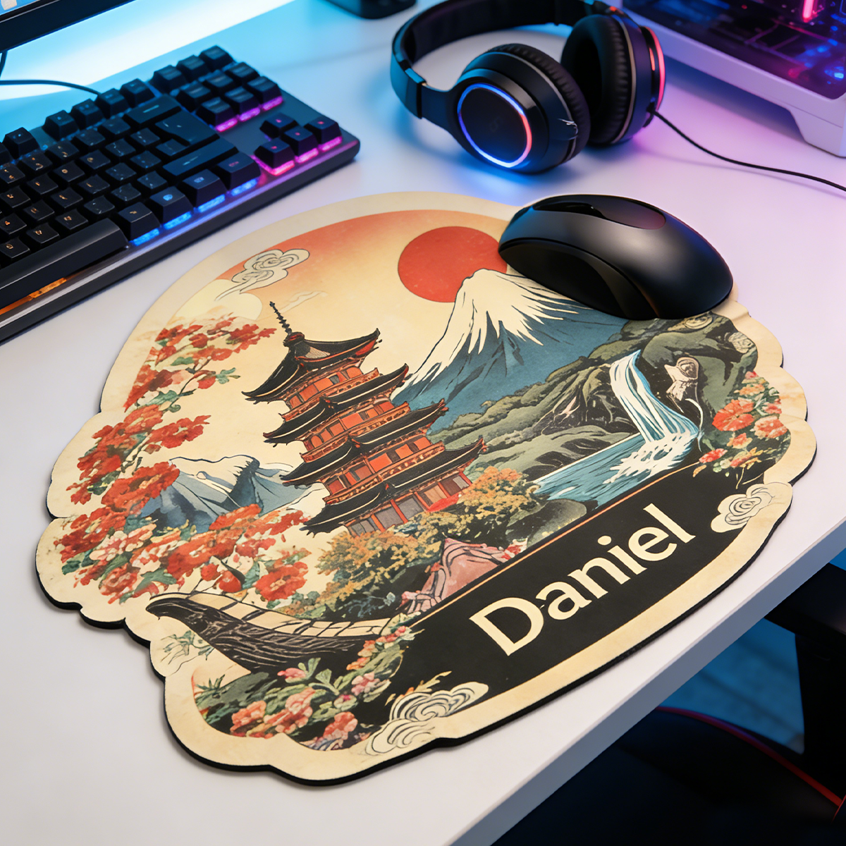Personalized Custom Ukiyo-e Mount Fuji Irregular Mouse Pad Personalized Japanese Pagoda Desk Mat Vintage Japan Art Gamer Accessory
