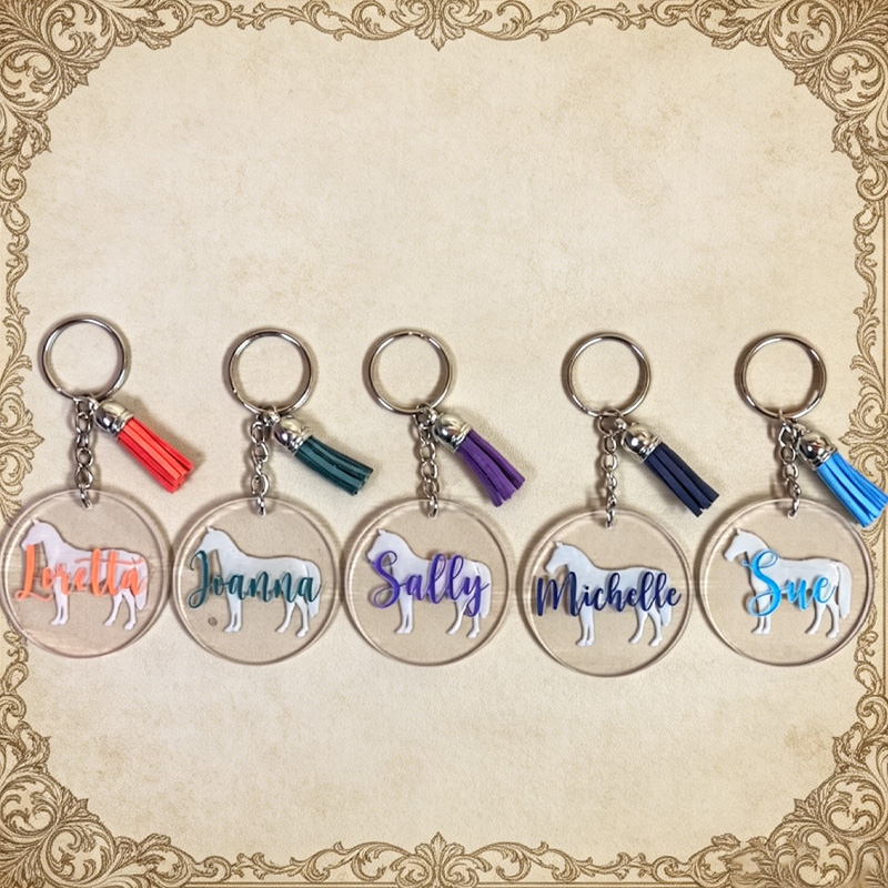 Personalized Horse Acrylic Tassel Keyring keychain Gift for Equestrian Riding Lovers
