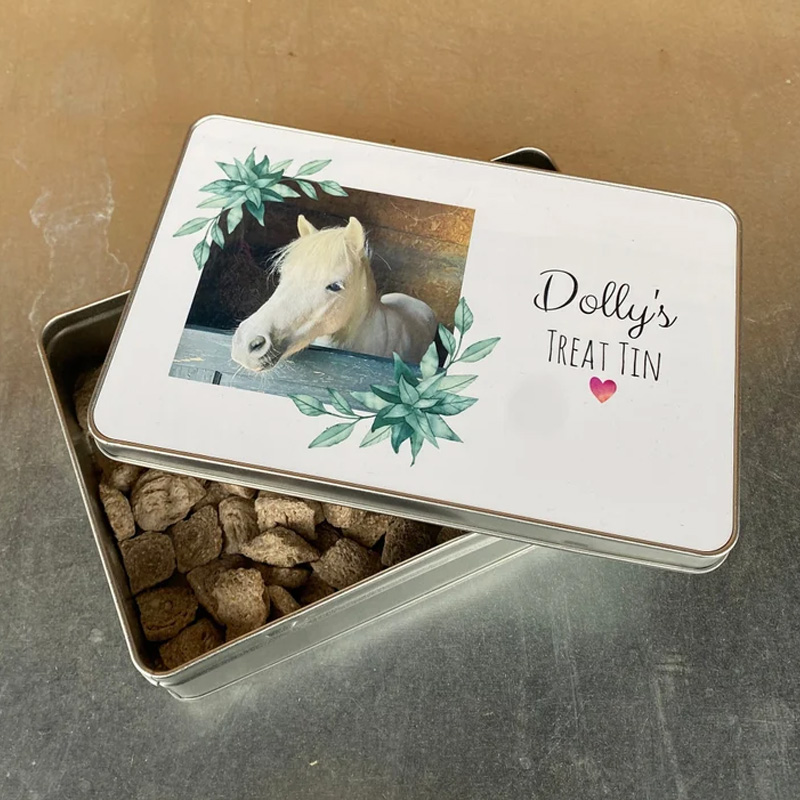 Personalized Pet Treat Storage Tin Equestrian Gift for Horse Riding Lovers
