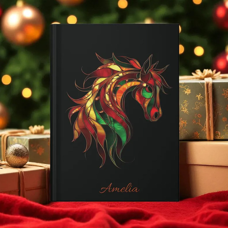 Personalized Fire Horse Abstract Zodiac Journal and Planner PU Leather Notebook Gift for Horse Lovers Riding Lovers Equestrian Lovers