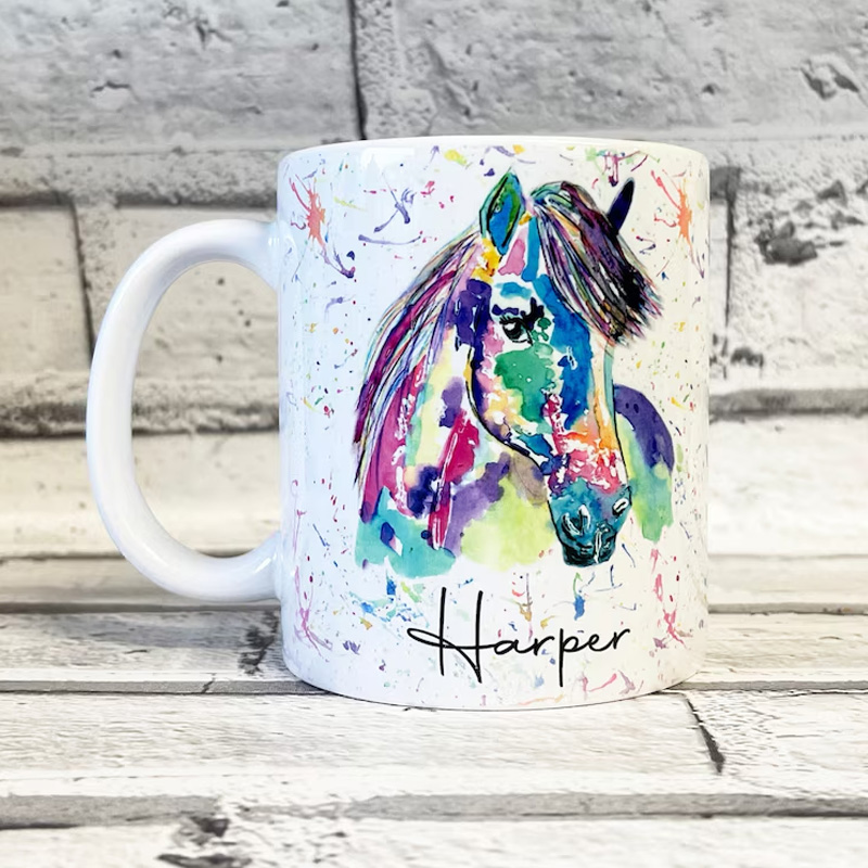 Personalized Rainbow Horse Mug French Countryside Coffee Cup Ceramic Mug Gift for Riding Lovers Equestrian Lovers