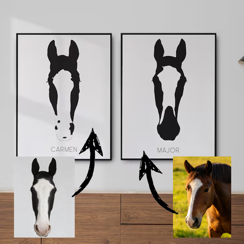 Personalized Custom Horse Photo Silhouette Print Portrait Equestrian Art Print Wall Decor Home Decor Gift for Riding Lover
