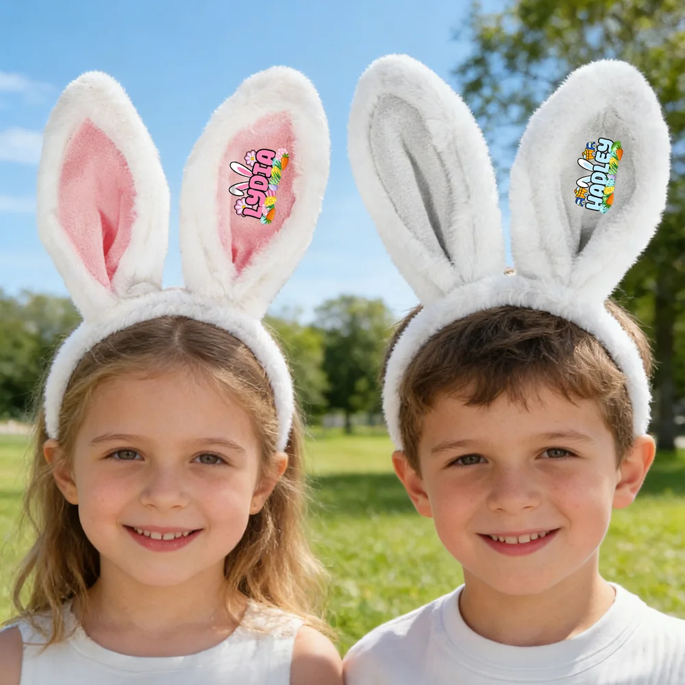 Personalized Easter Eggs Carrot Cute Rabbit Ears Headband with Name Easter Day Gift for Kids 