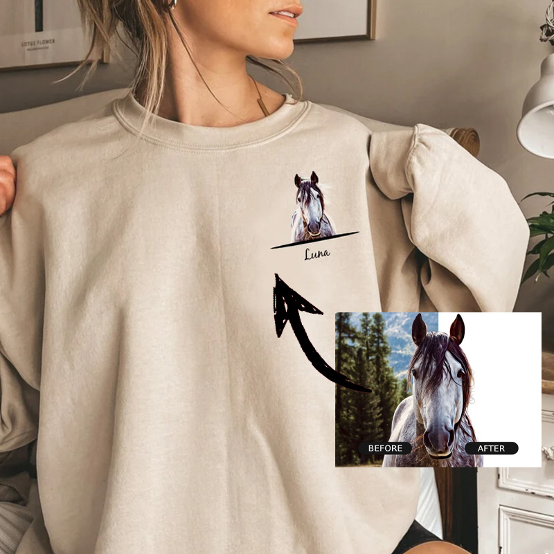 Personalized Horse Photo Sweatshirt Crewneck Equestrian Shirt Horseback for Riding Lovers