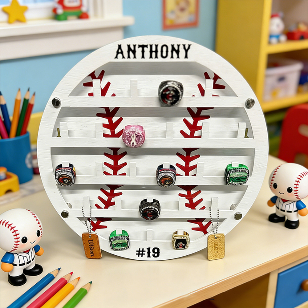 Personalized Baseball Style Ring Holder Custom Name Number Perfect Gift for Baseball Player