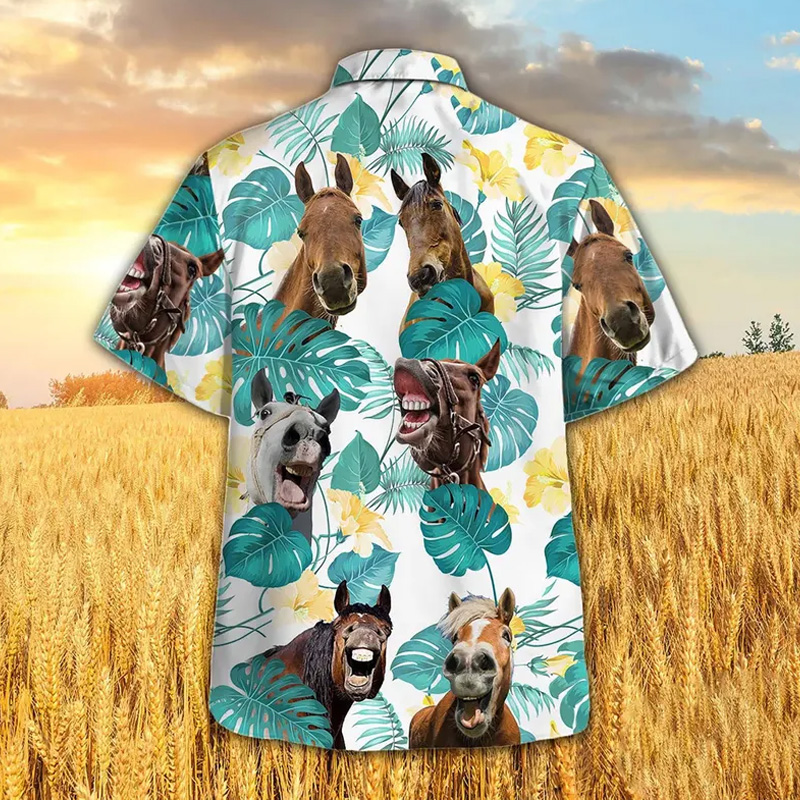 Personalized Horse In Tropical Leaves Pattern Hawaiian Shirt for Riding Lovers