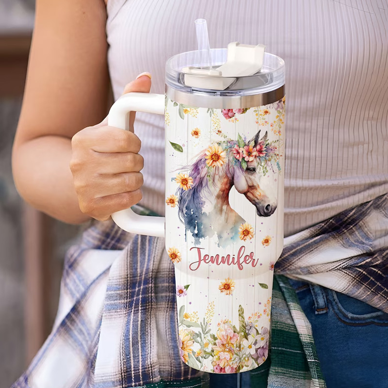 Personalized Floral Horse Tumbler Riders Equestrian Gift for Riding Lover