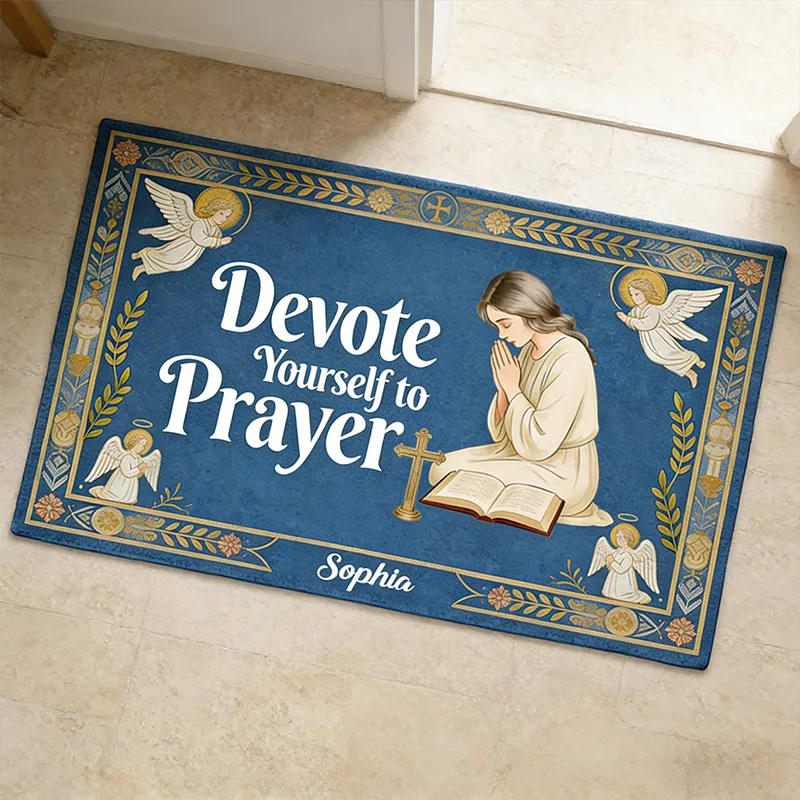 Personalized Devote Yourself to Prayer Doormat with Custom Name Non-Slip Durable Prayer Corner Decor Religious Gift for Christian Women