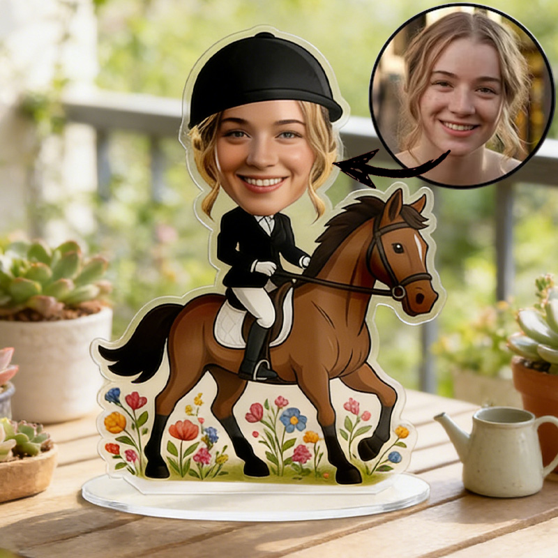 Personalized Equestrian Trinket Caricature Portrait Desk Acrylic Stand Custom Gift for Riding Lovers