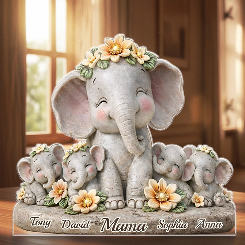 Personalized Elephant Acrylic Plaque Custom Mother's Day Birthday Gifts For Mom Grandma A Shelter Made Of Love