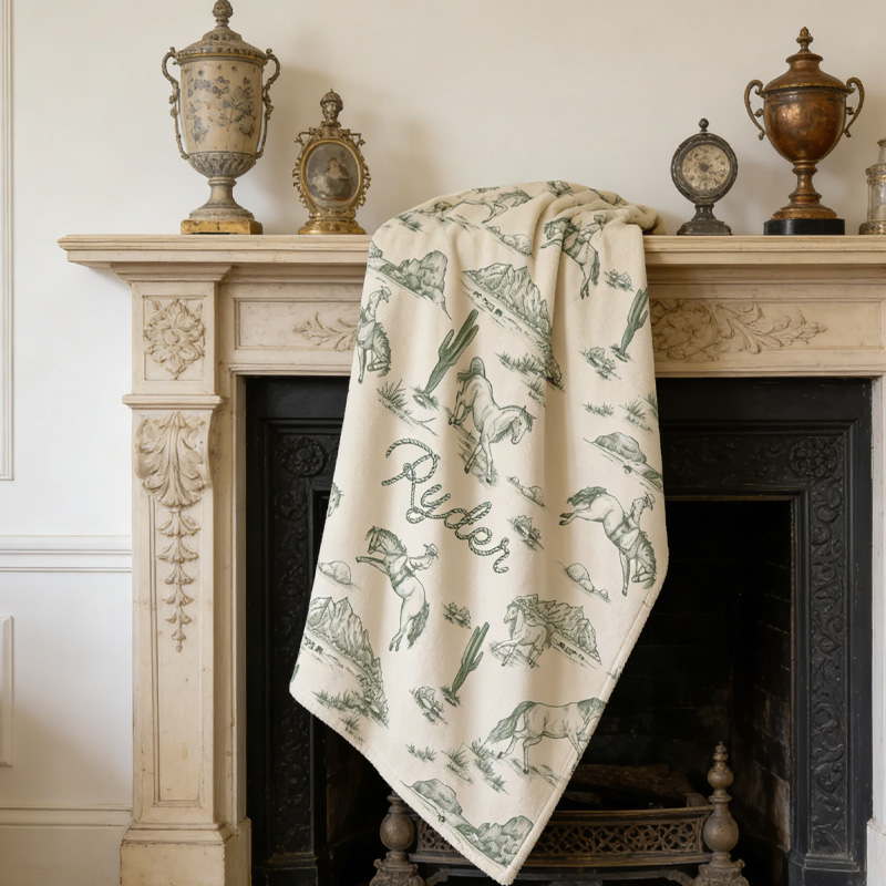 Personalized Western Cowboy Design Throw Blanket Gift for Riding Lovers Equestrian Lovers