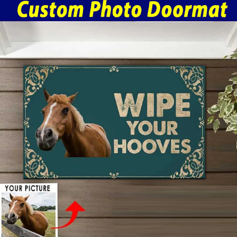 Personalized Funny Horse Gifts Doormat Custom Photo Home Decor Doormat for Family for Riding Lovers Equestrian Lovers