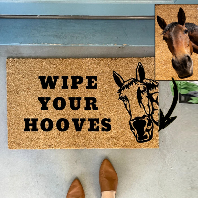 Personalized Funny Horse Wipe Your Hooves Doormat Custom Photo Gifts Doormat for Family Riding Lovers Equestrian Lovers