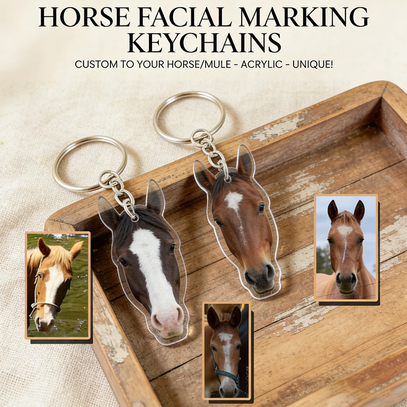 Personalized Horse Face Facial Marking Keepsake Keychain Acrylic Tassel Keyring keychain Gift for Equestrian Riding Lovers