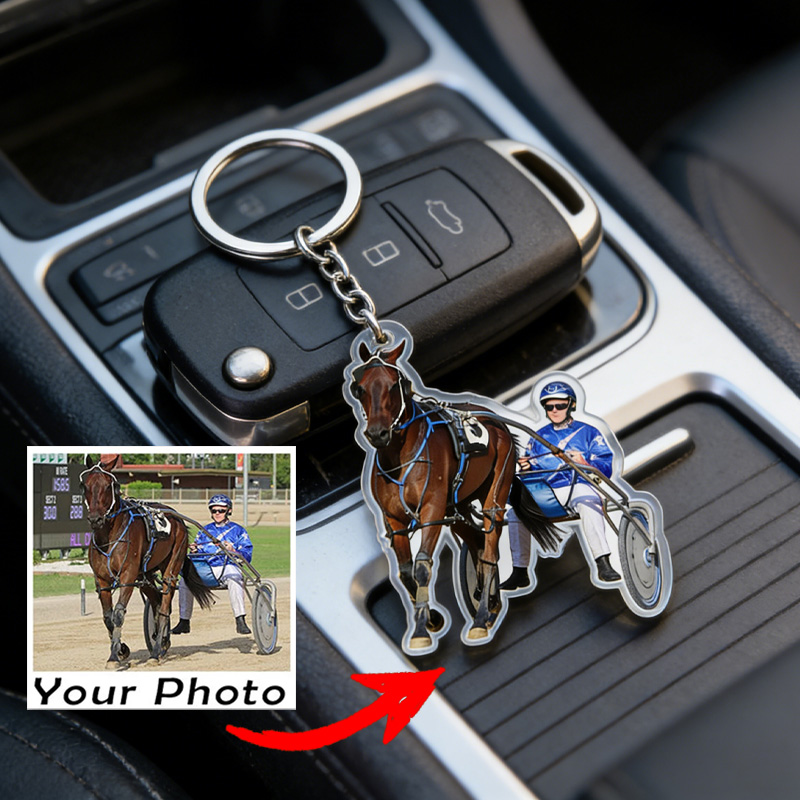 Personalized  Horse Racing Keychain Acrylic Tassel Keyring keychain Gift for Equestrian Riding Lovers