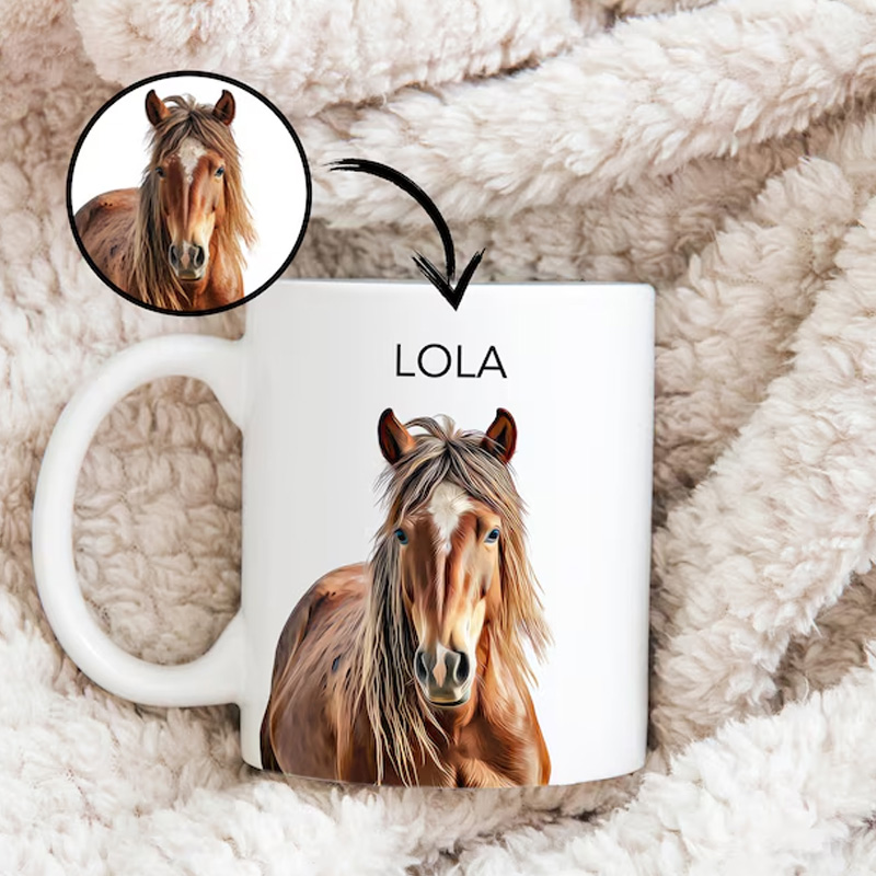 Personalized Horse Photo Portrait Ceramic Mug Gift for Riding Lovers Equestrian Lovers
